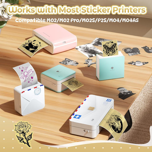 Golden Self-Adhesive Thermal Paper, Glossy Printable Sticker Paper Label for M02/M02 Pro/M02S/P2S/M04S Mini Sticker Printer, 50Mm X 3.5M, Diameter 28Mm, 3-Rolls