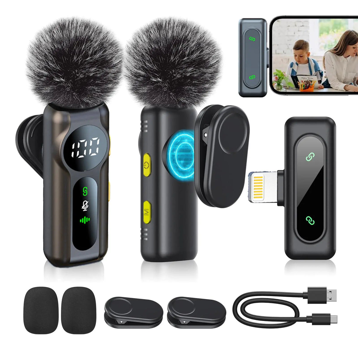 2-Pack Wireless Lavalier Clip-On Microphones