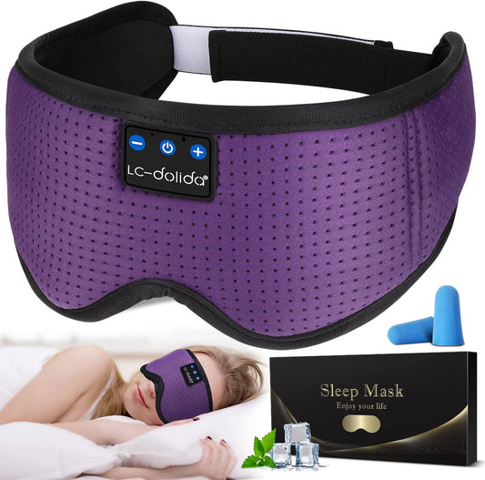 Sleep Headphones, Silk Sleep Mask Bluetooth Wireless Music Eye Mask, Sleeping Headphones for Side Sleepers Sleep Mask with Bluetooth Headphones Ultra-Thin Stereo Speaker Perfect for Sleeping