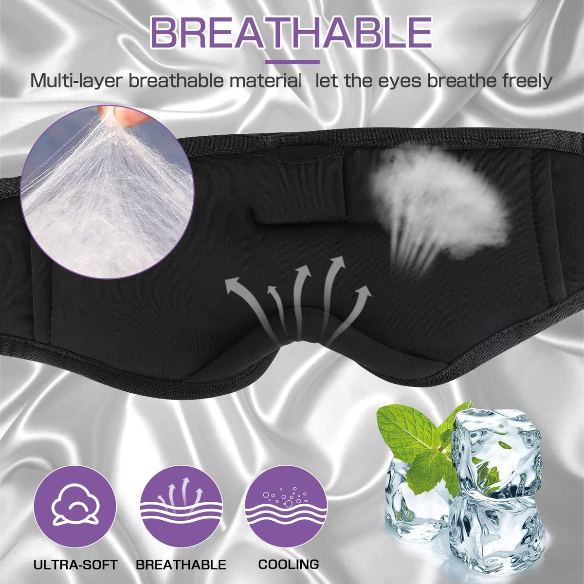 Sleep Headphones, Silk Sleep Mask Bluetooth Wireless Music Eye Mask, Sleeping Headphones for Side Sleepers Sleep Mask with Bluetooth Headphones Ultra-Thin Stereo Speaker Perfect for Sleeping